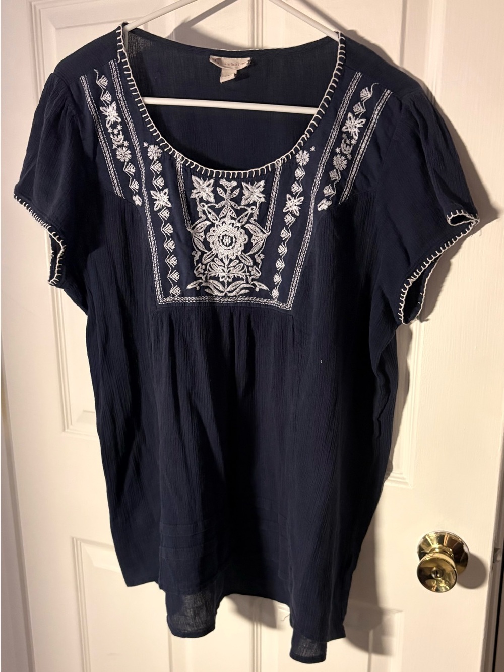 Dress Barn Navy Tunic with White Floral Embroidery
